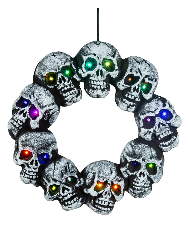Totenschädelkranz mit Farbwechselnden LED´s 44cm Ø