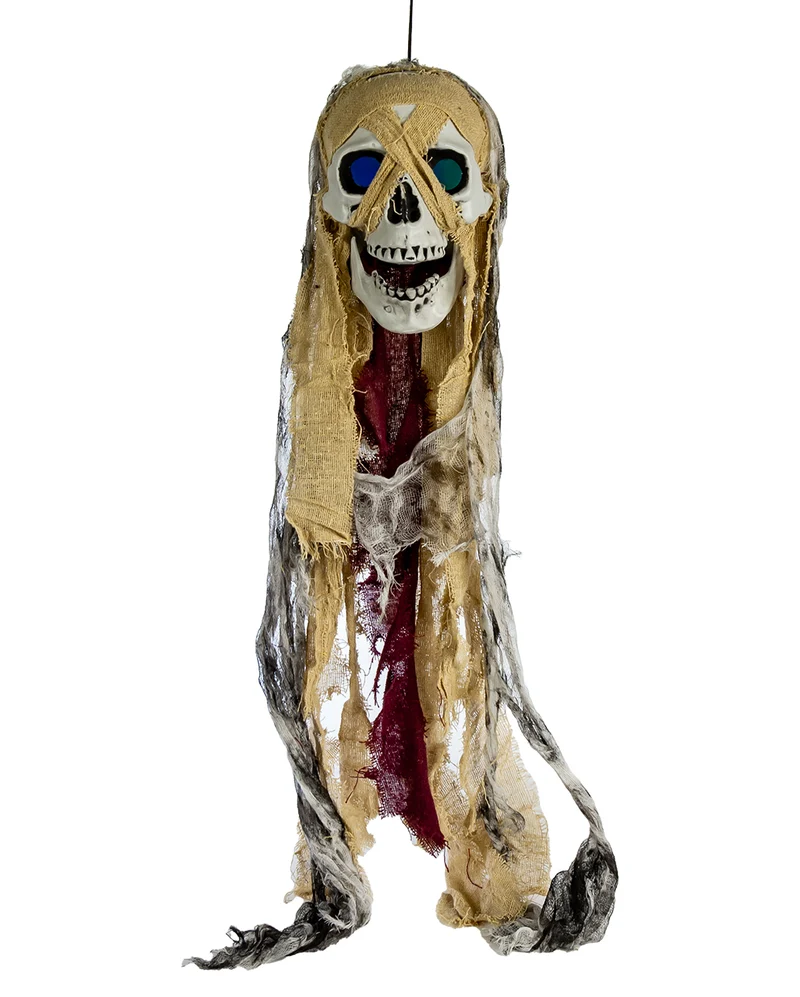 Totenschädel im Fetzenlook mit Leuchtaugen 75cm