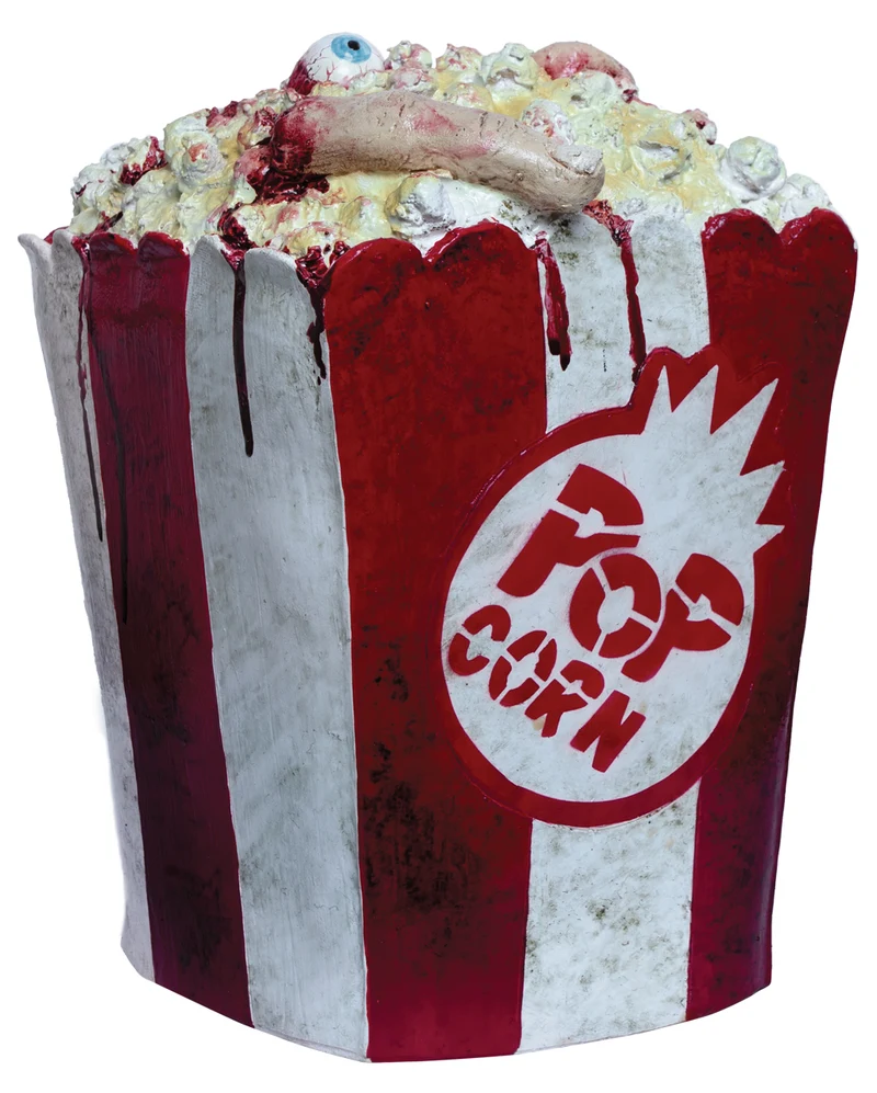 Blutiger Popcorn Eimer mit Augen & Fingern als Deko