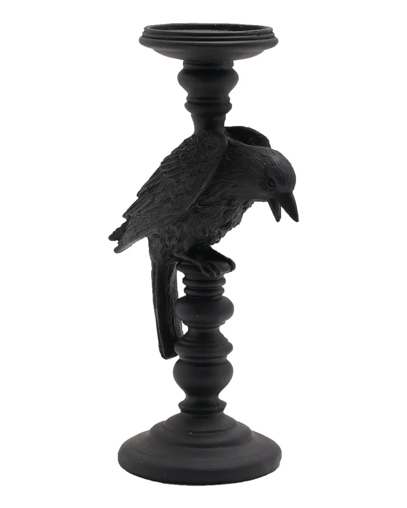 Gothic Kerzenständer mit schwarzer Krähe 29cm