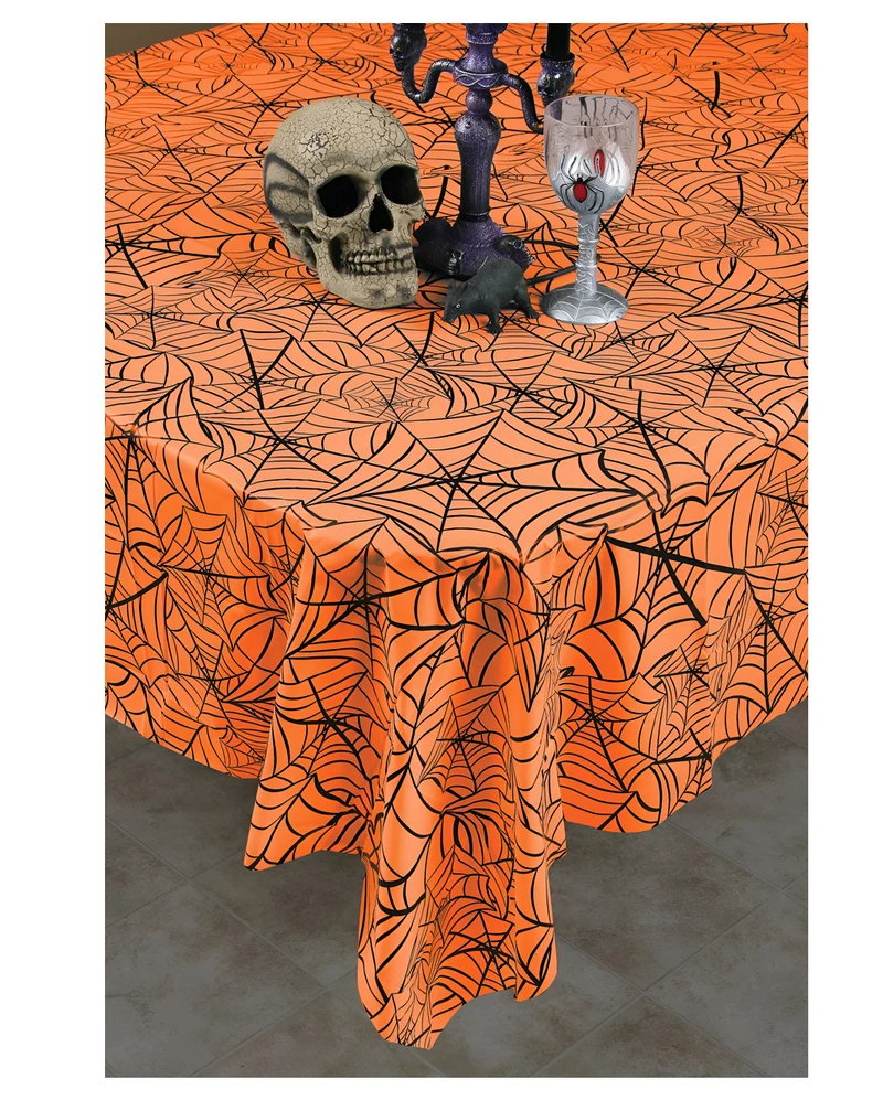 Orange Spinnweben Halloween Tischdecke