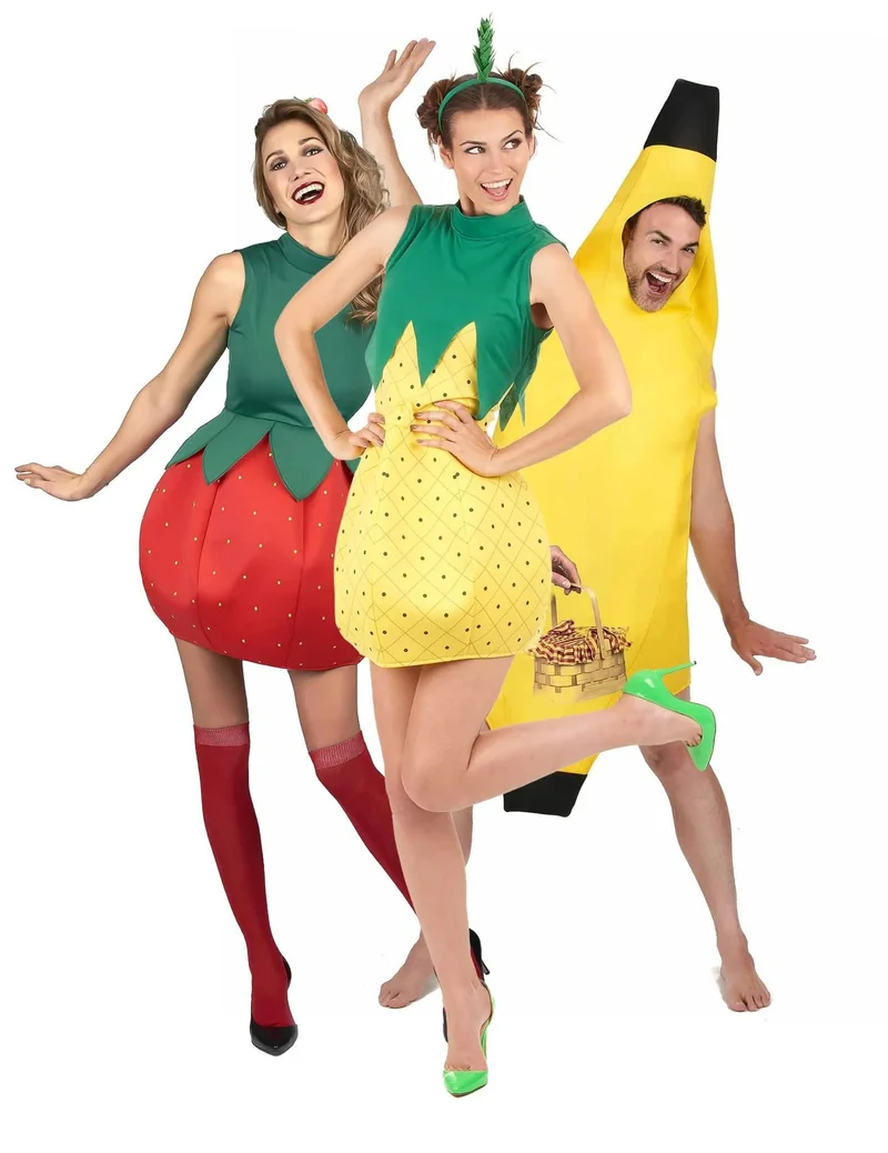 Lustiges Früchte Gruppenkostüm Banane Ananas Erdbeere