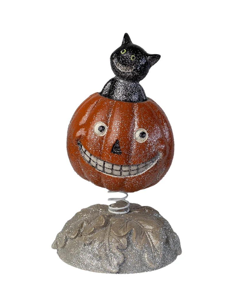 Halloween Bobble Head Kürbis mit Katze Dekofigur 15cm