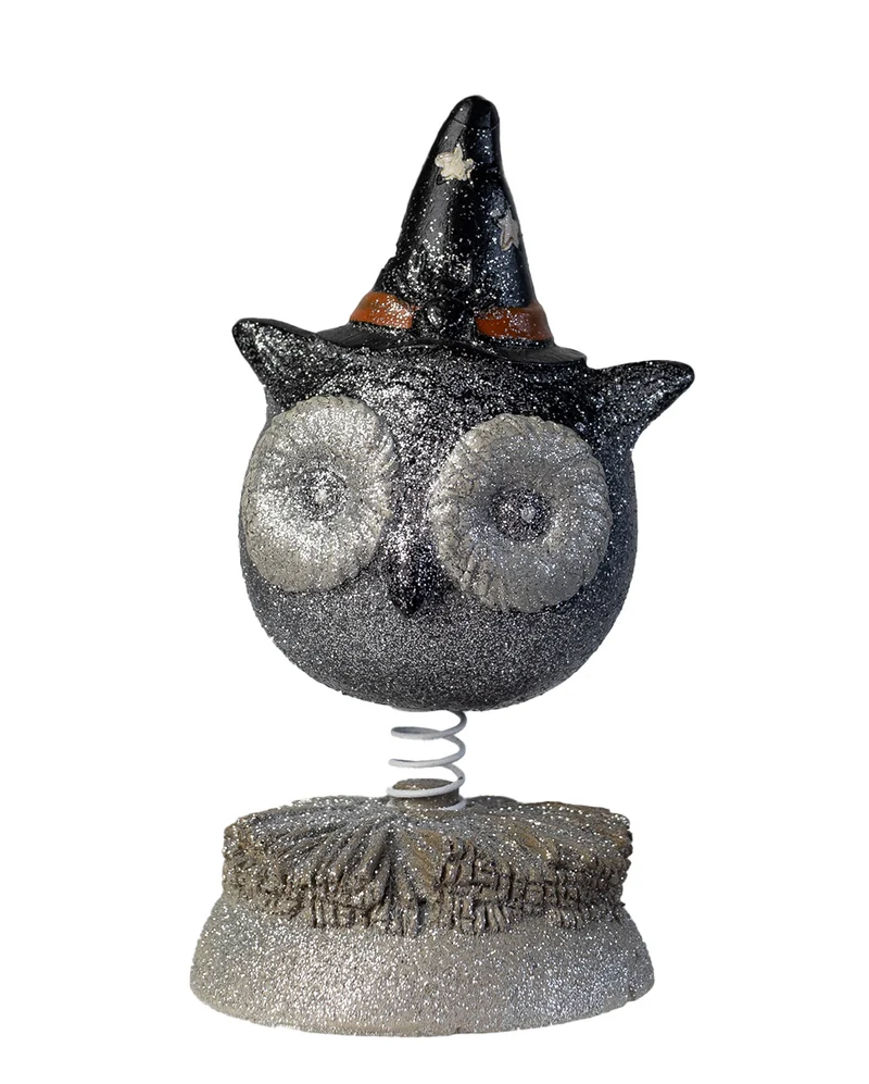 Halloween Bobble Head Eule mit Hexenhut Dekofigur 15cm