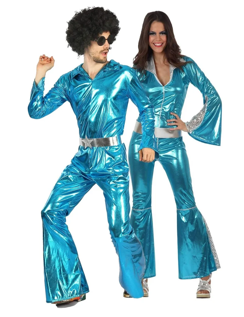 Paarkostüm Disco Tänzer und Tänzerin blau