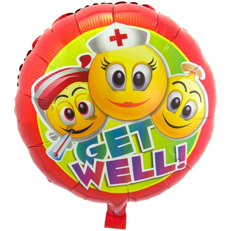 „Gute Besserung“-Folienballon mit Smiley, leer, 45 cm