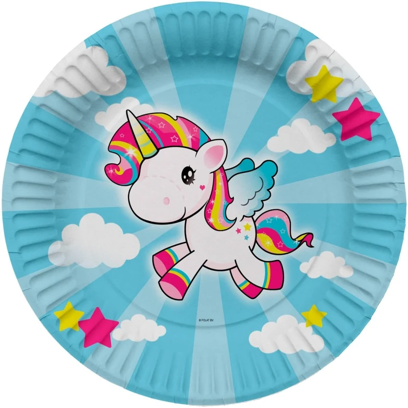 Unicorn-Teller, blau, 23 cm, 8 Stück