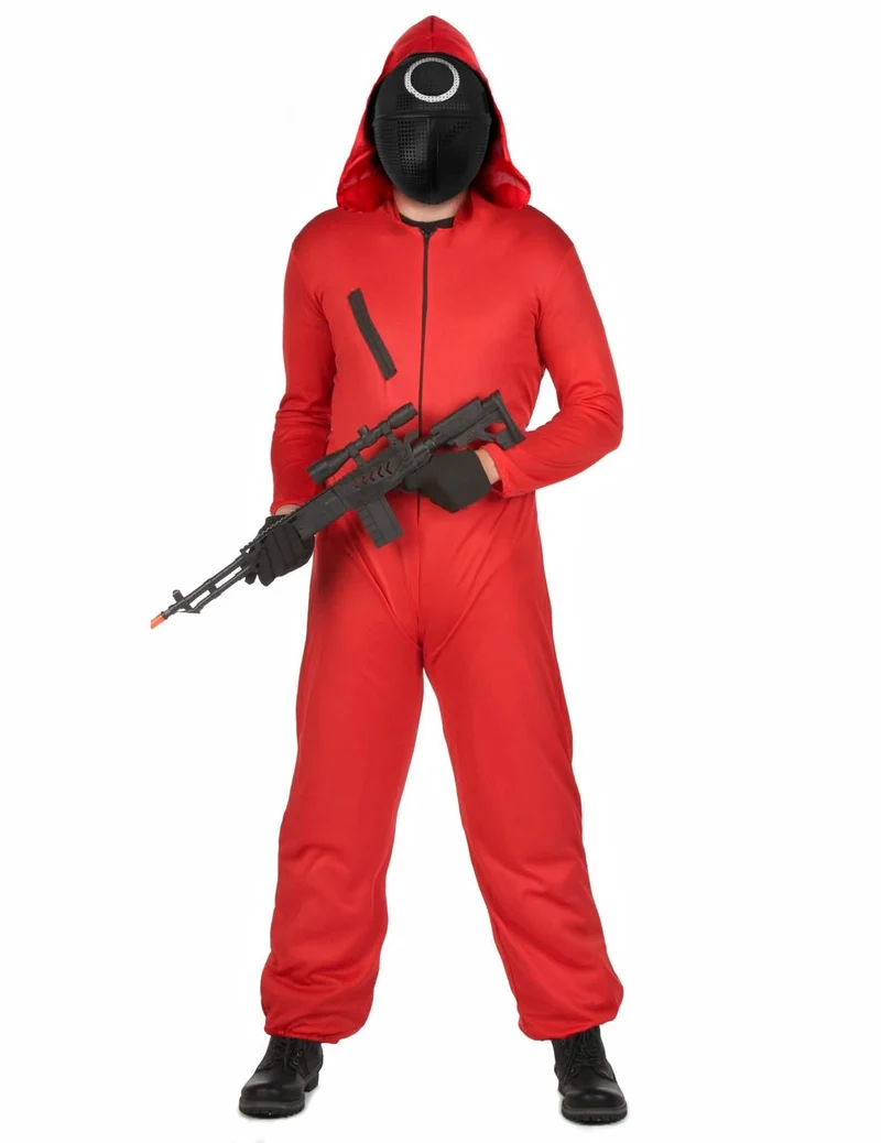 Wächterkostüm mit Maske Kostüm-Set Serienkostüm rundes Symbol rot-schwarz-weiß