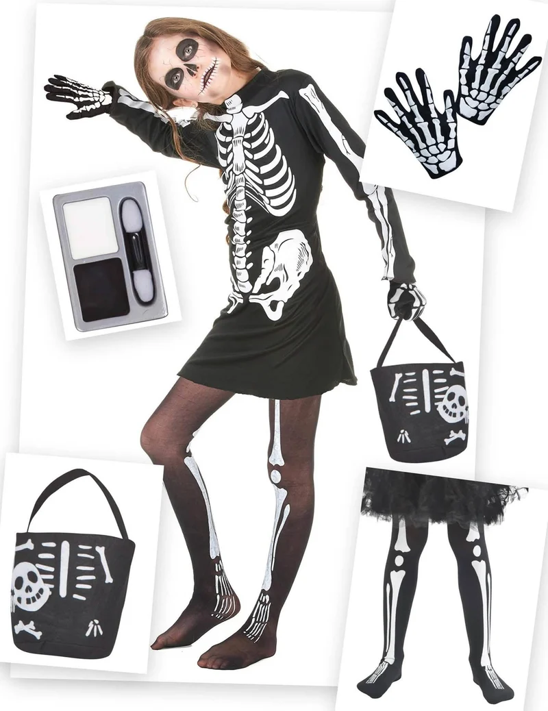Skelett-Kostüm-Set für Kinder Halloween-Set schwarz-weiss