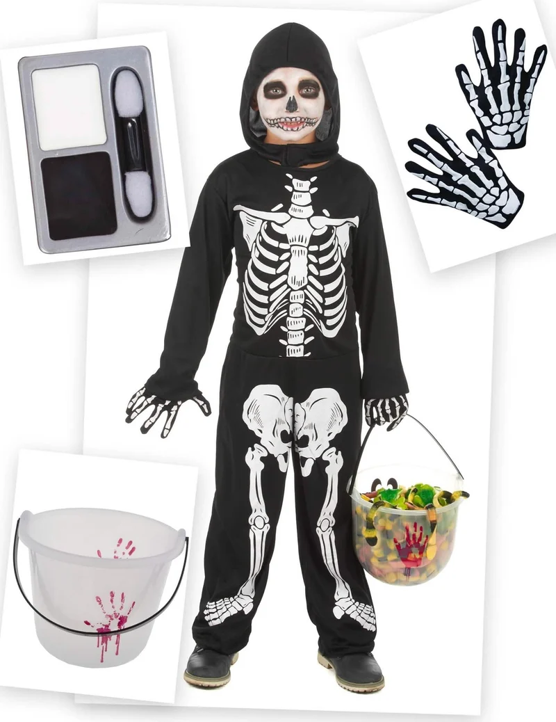 Skelett-Kostüm-Set für Jungen Halloween-Kostüm-Set schwarz-weiss
