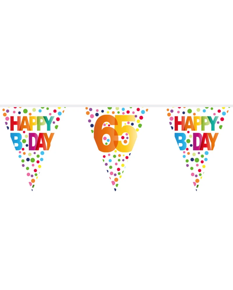 Bunte Happy B-Day 65 Wimpelgirlande 10m