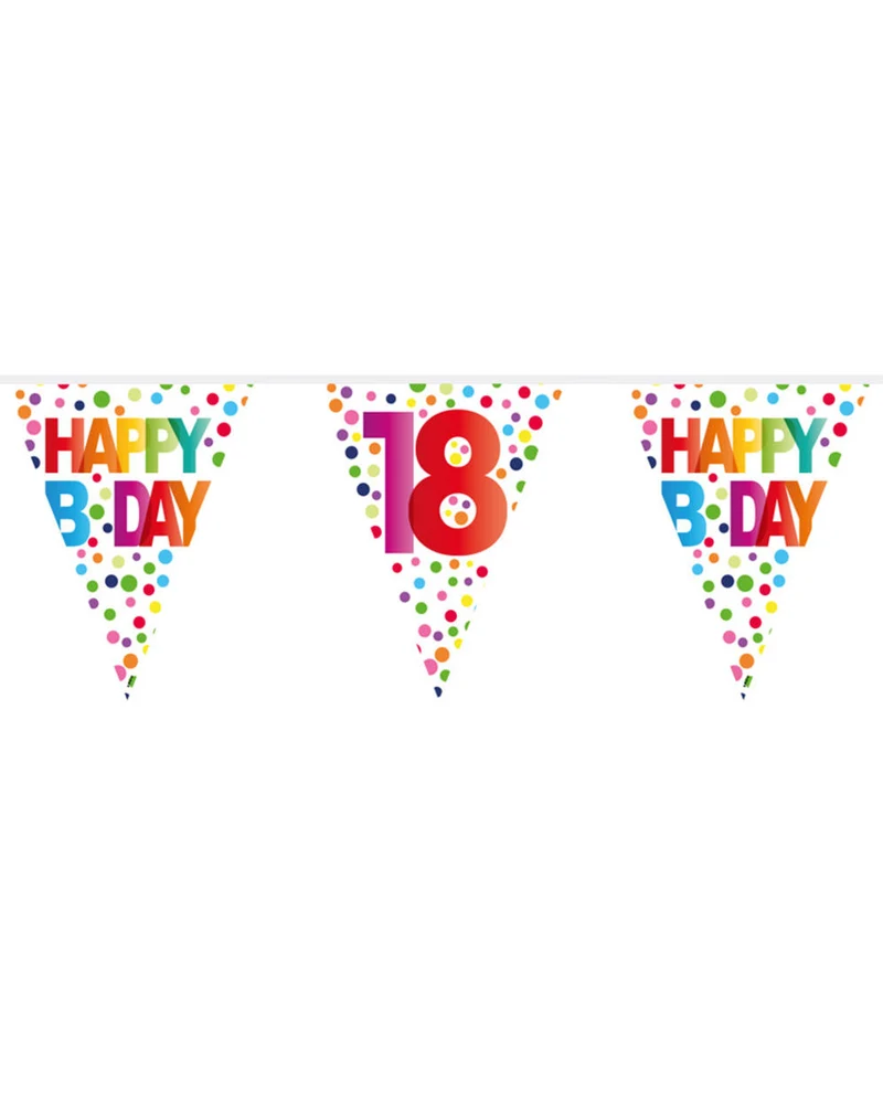Bunte Happy B-Day 18 Wimpelgirlande 10m