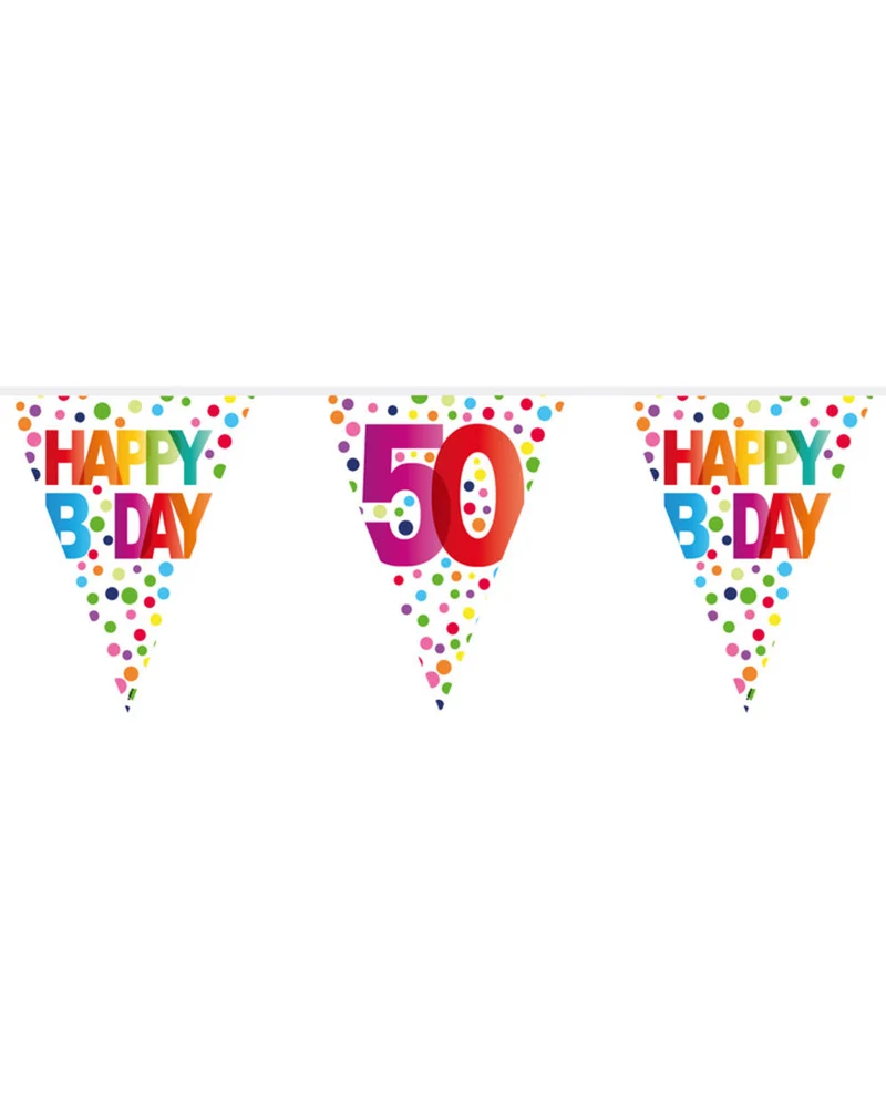 Bunte Happy B-Day 50 Wimpelgirlande 10m