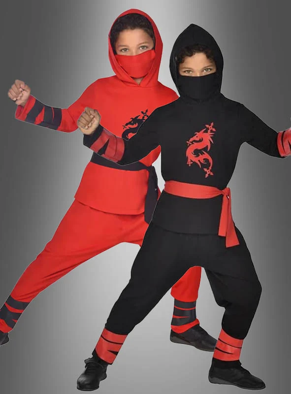 Ninja Kinder Kostüm rot oder schwarz