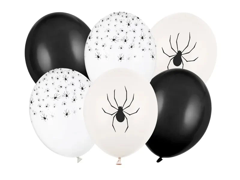 Halloween Ballons Schwarz Weiß Spinnen 30cm 6Stk