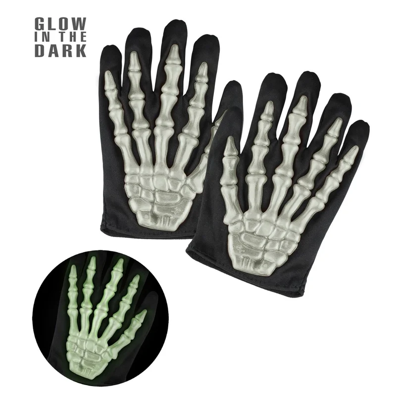 Halloween Handschuhe Schwarz Weiß Skelett