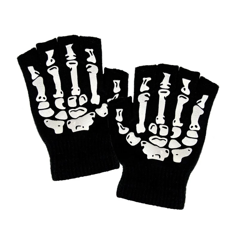 Halloween Handschuhe Schwarz Weiß Skelett Fingerlos