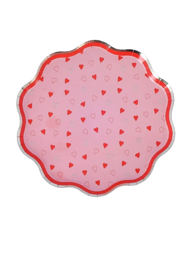 8 kleine Pappteller Herzdame rosa 18 cm