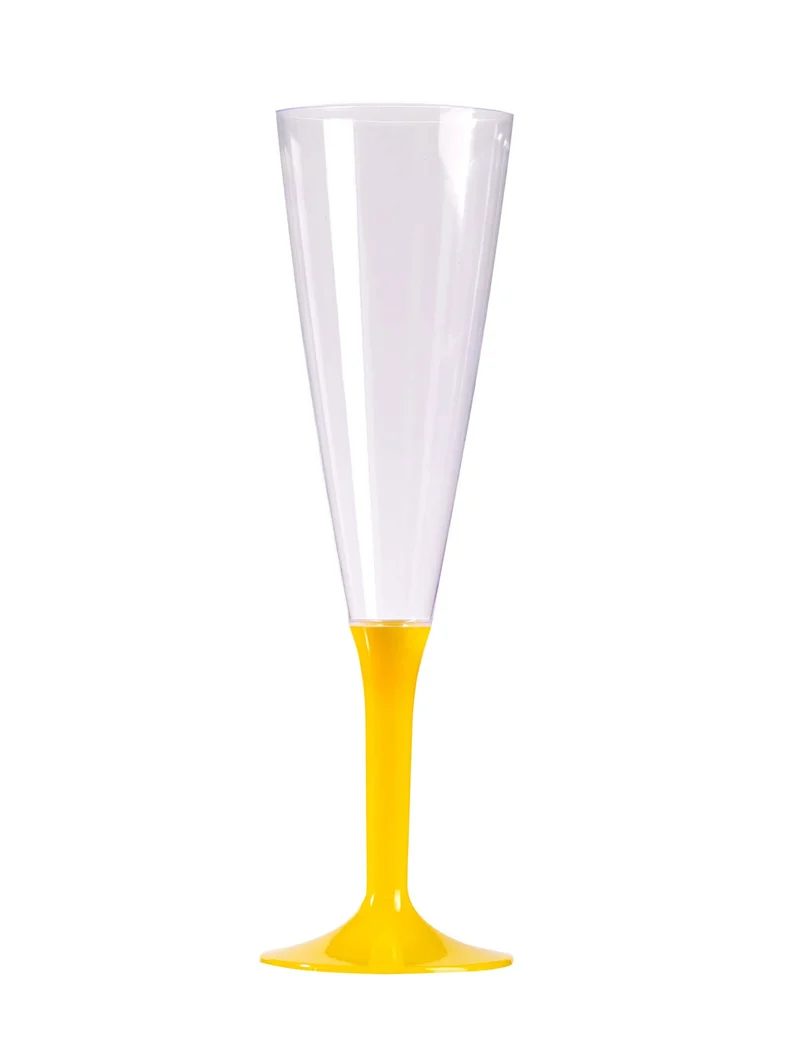 10 Champagnerflöten mit gelbem Fuß, 150 ml, aus Kunststoff