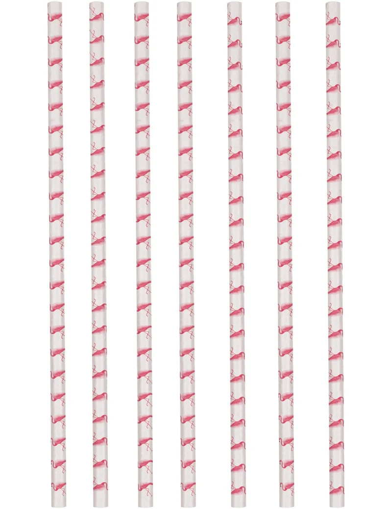 12 Flamingo Paradise Strohhalme aus Pappe 19,5 cm Flamingos