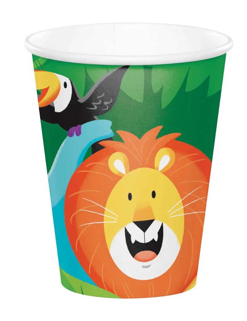8 Safari Dschungel Pappbecher 260 ml für Geburtstag