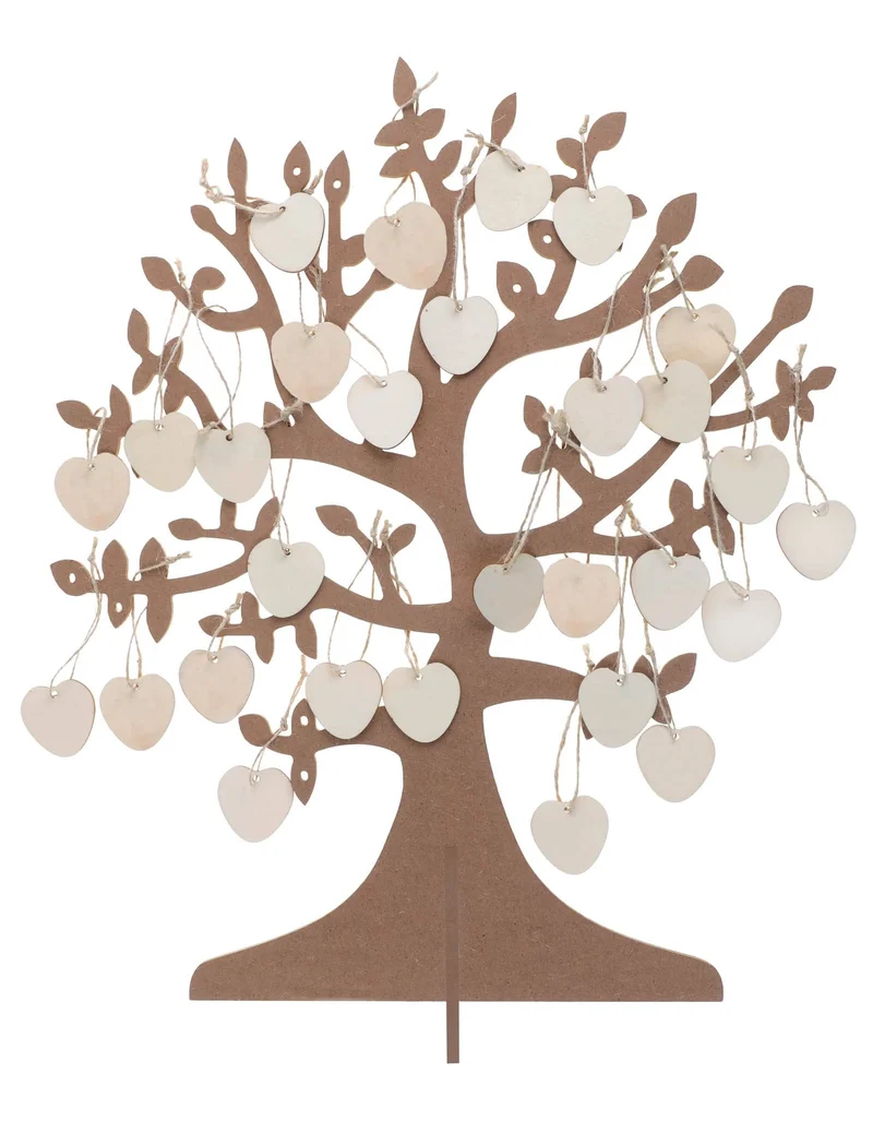 Wunschbaum aus Holz mit 50 Herzen Hochzeit 48 x 40 cm Gästebuch
