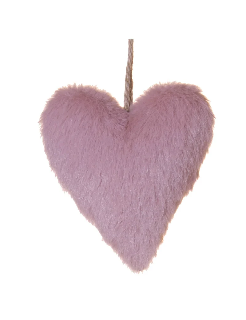 Rosa Kunstfell Herz-Hänger 12 cm für Weihnachtsbaum