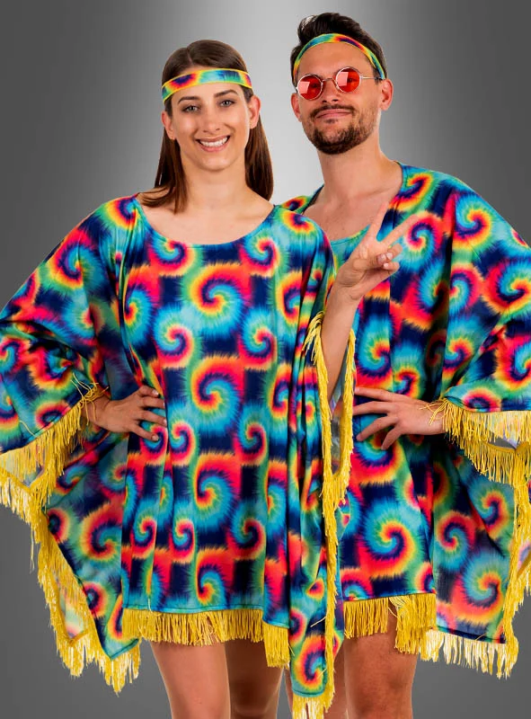 Hippie Poncho für Damen mit Batik-Muster