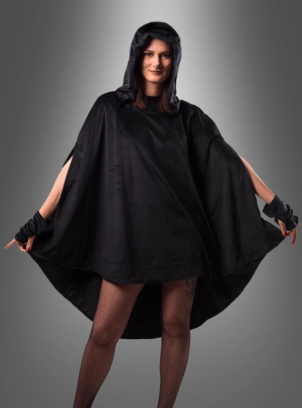Wandelbarer schwarzer Poncho aus Plüsch XS-XXXL