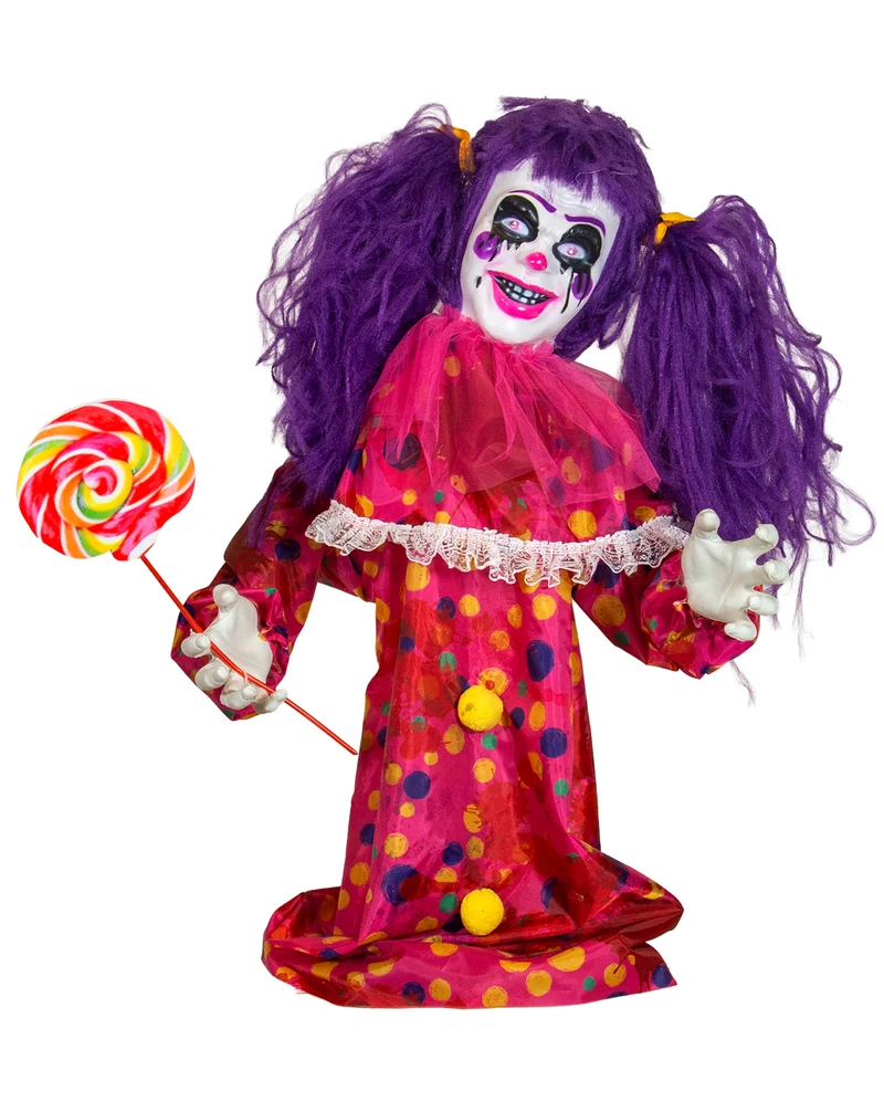 Scary Horror Clown Girl mit Sound, Licht & Bewegung 80cm