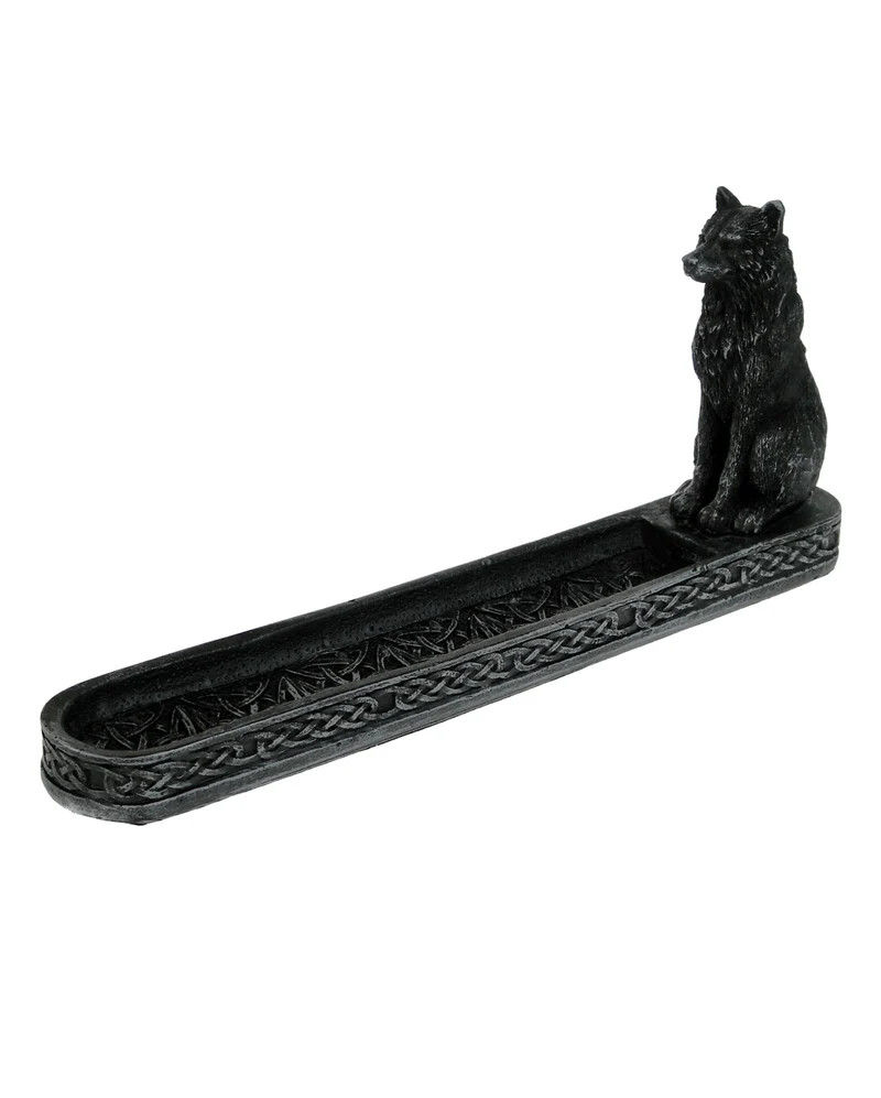 Schwarzer Wolf Räucherstäbchen Halter 25cm