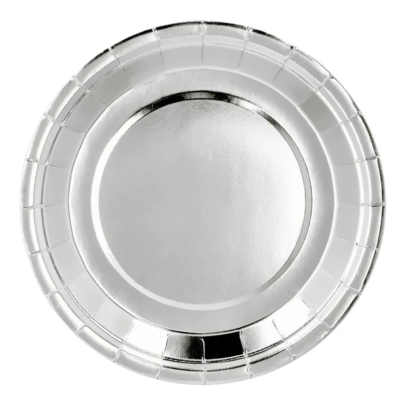 Silberne Pappteller, 23 cm, 6 Stück