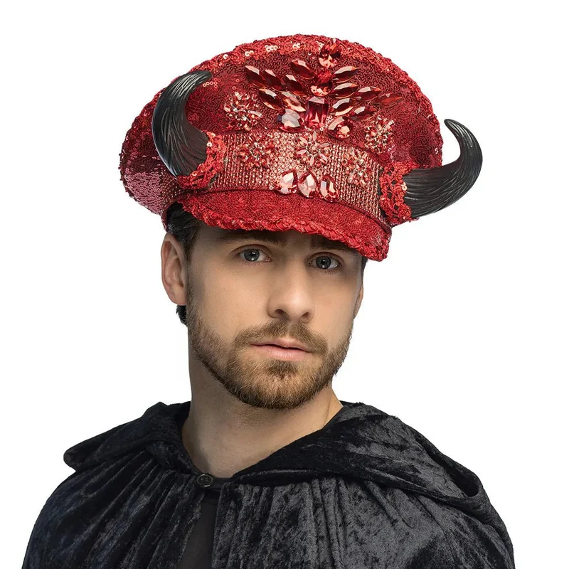 Teufel-Mütze, rot, mit Glitzer