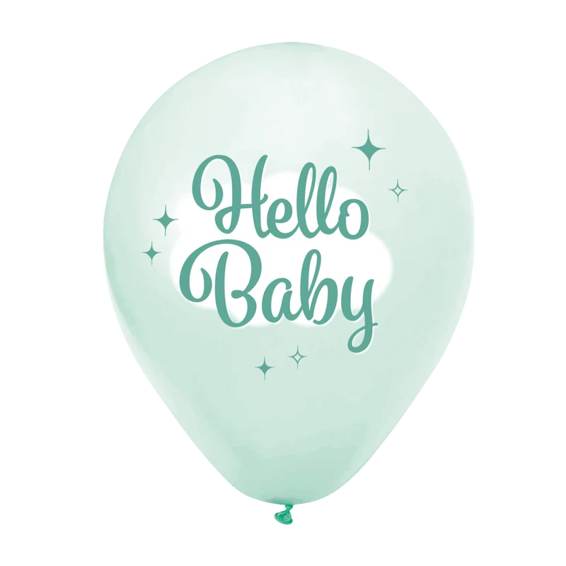 Türkisfarbene Ballons „Hello Baby“, 30 cm, 8 Stück