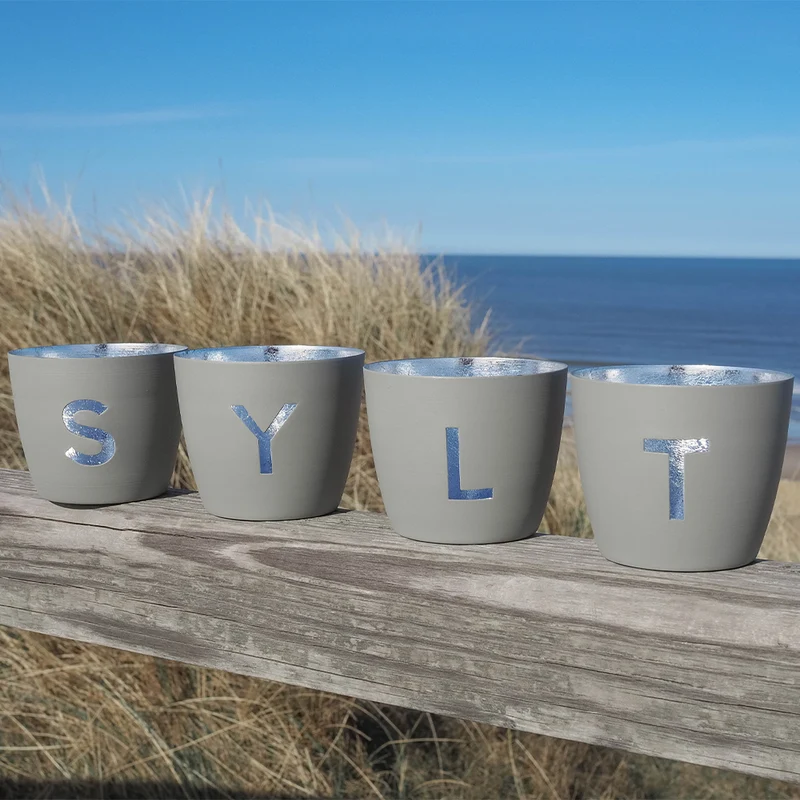 Windlicht im exklusiven Sylt Design 4er-Set hellgrau-silberfarben mittel