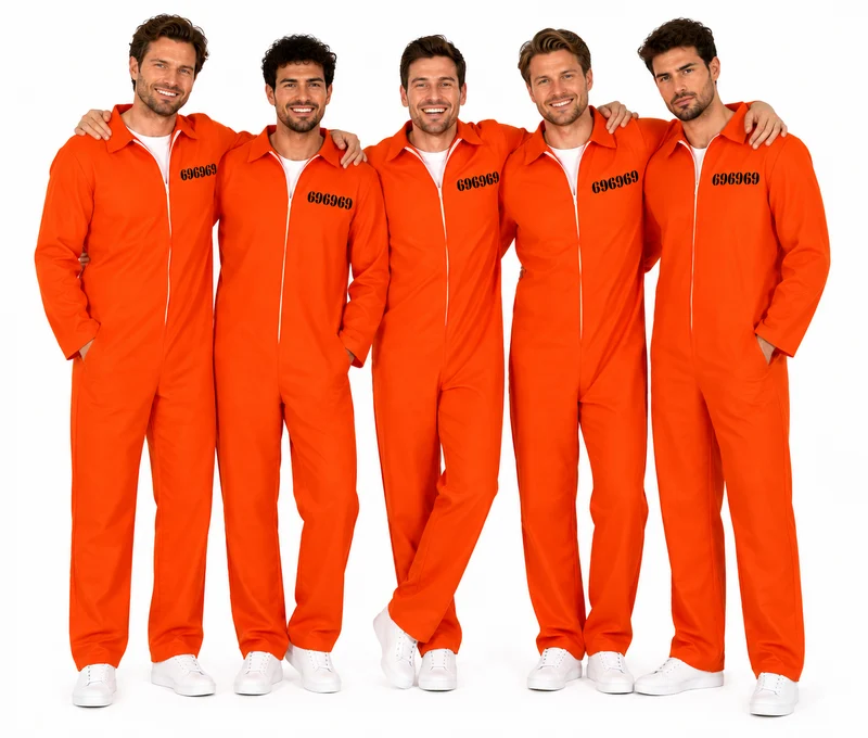 Boevenpak Heren Groepskostuum 5 Personen – 5x Oranje Gevangenis Jumpsuit