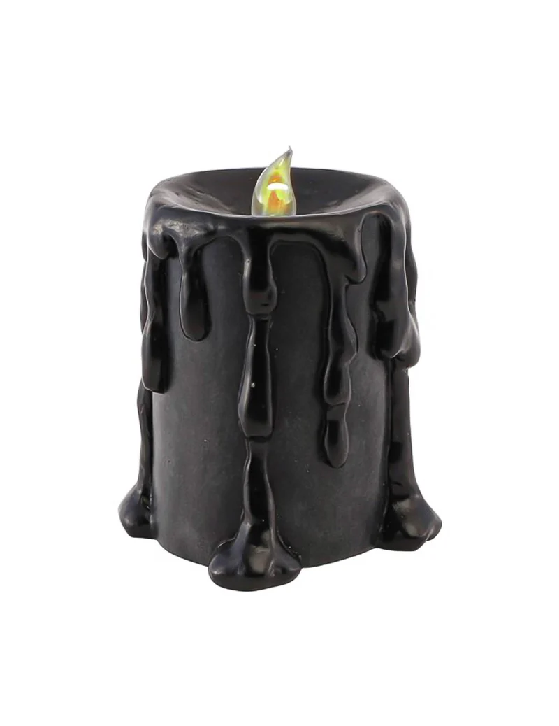 GroÃŸe LED-Kerze schwarz aus Resin 10 x 8,5 x 12 cm - Halloween Deko