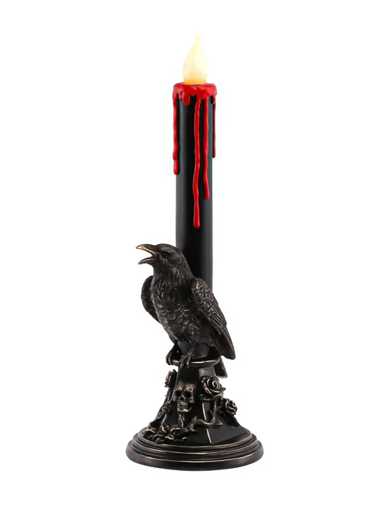 Halloween LED-KerzenstÃ¤nder Rabe und TotenschÃ¤del 45,5 cm