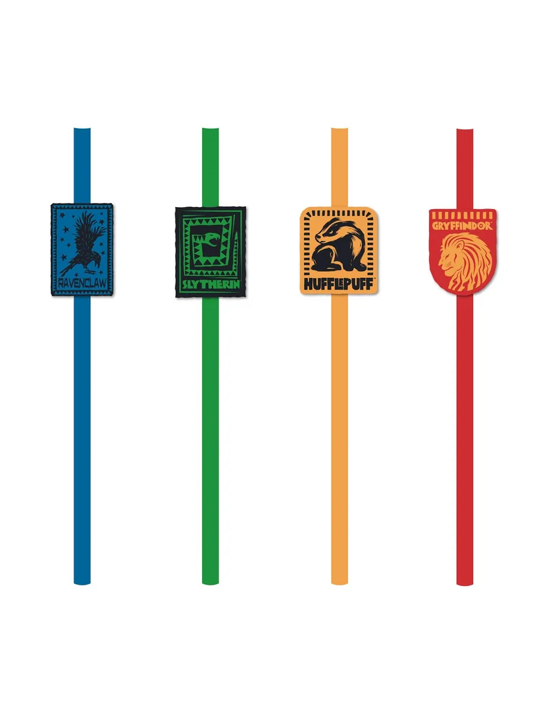 8 Harry Potter™ Papierstrohhalme mit Häuser-Motiv