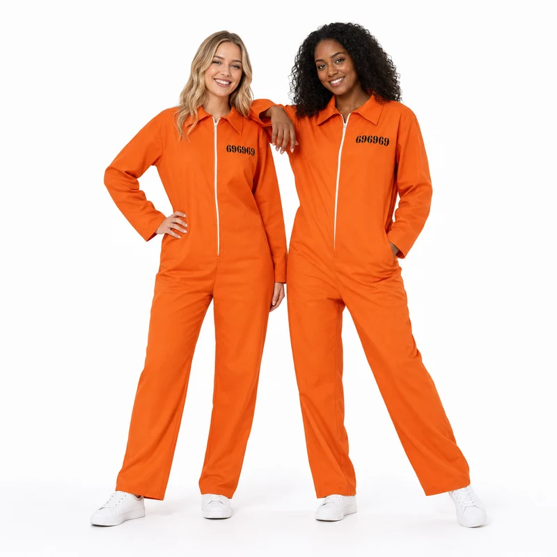 DUO DEAL - Gevangenis Kostuum Dames – 2x Oranje Overall