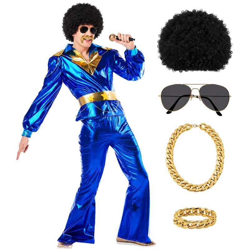 Complete Disco Outfit Heren – ABBA – Inclusief Afro Pruik & Accessoires