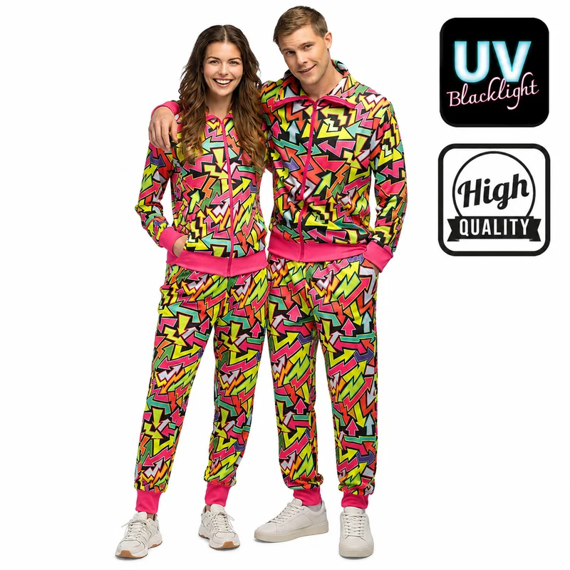 Street Art UV Trainingspak DUO DEAL – Heren & Dames – Neon 90's Kostuum