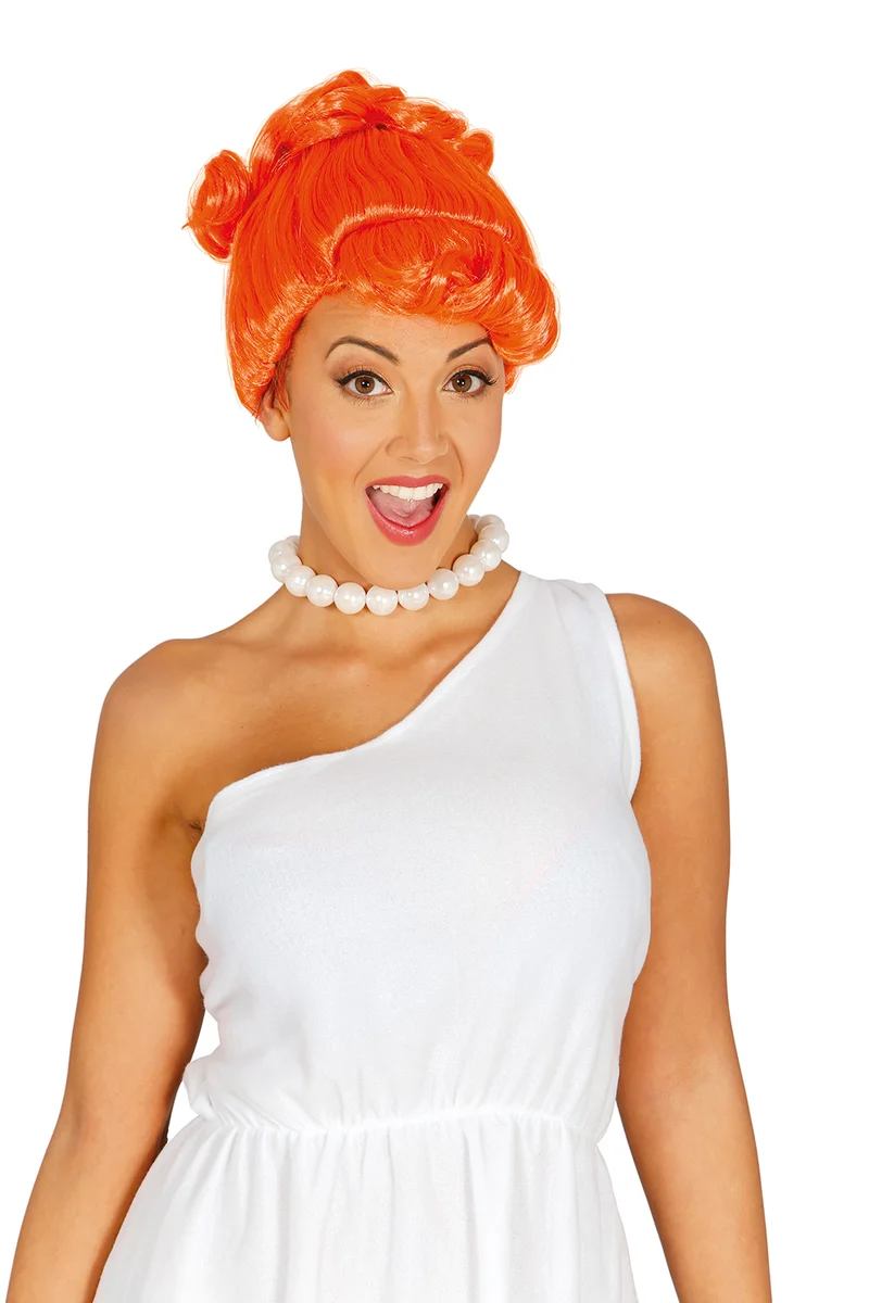Holbewoner Pruik Oranje | Wilma Flintstone Pruik