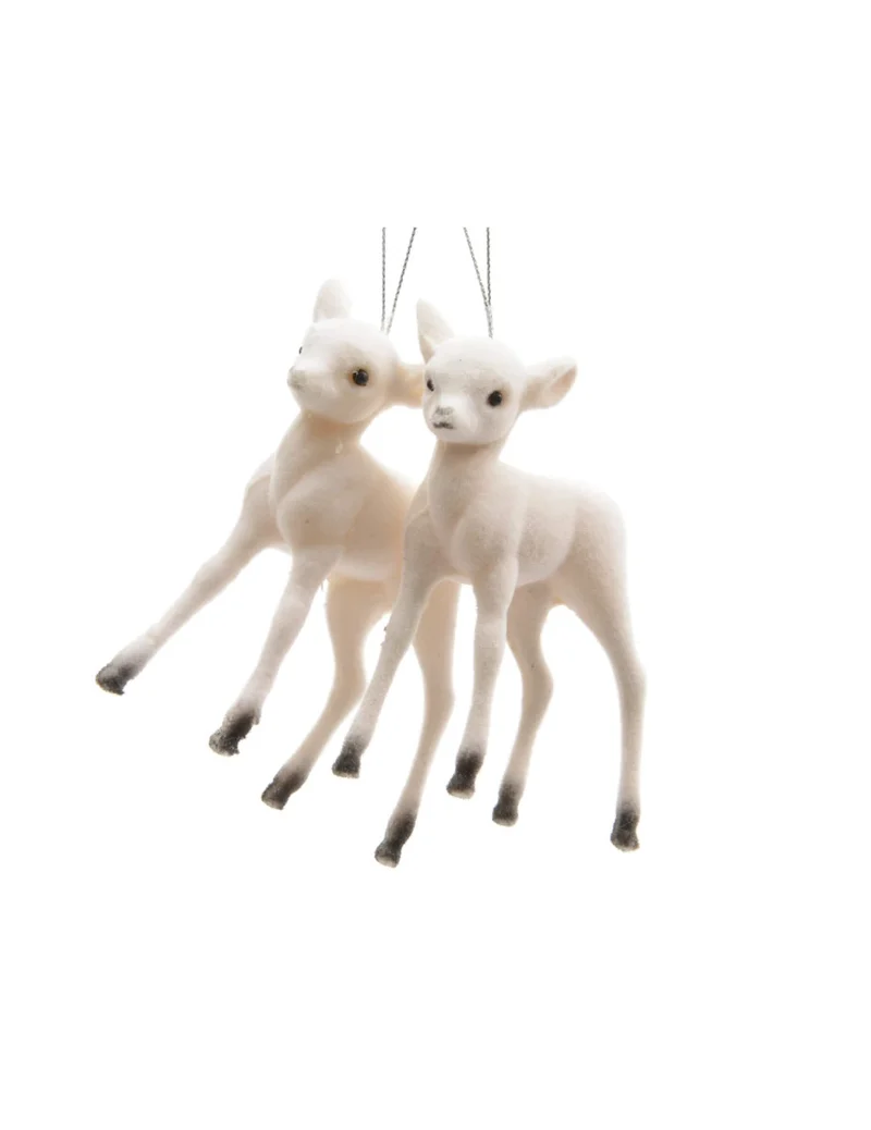 2 Weihnachtsbaum-Anhänger kleines weißes Rehkitz 7,5 cm Polardekoration