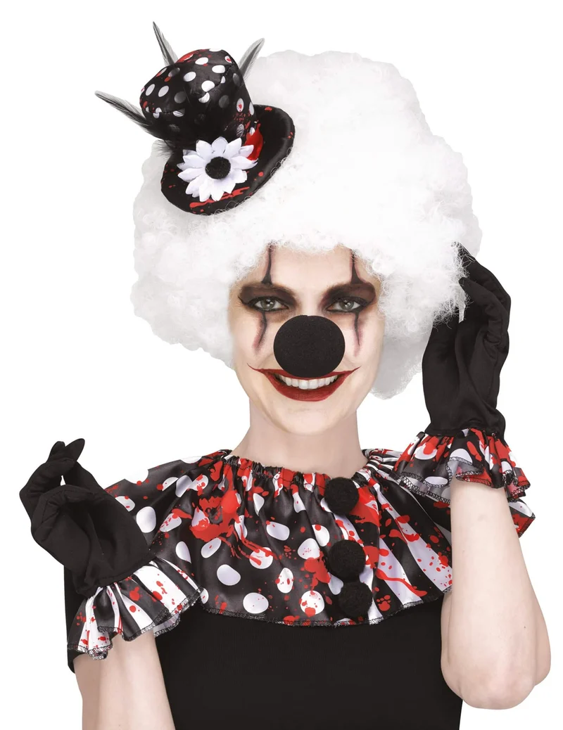 Blutverschmiertes Clown-Set für Damen Halloween 3-teilig schwarz-weiss-rot