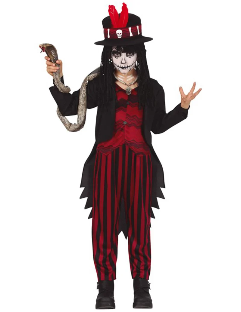 Voodoo-Jungenkostüm düstere Halloween-Verkleidung schwarz-rot