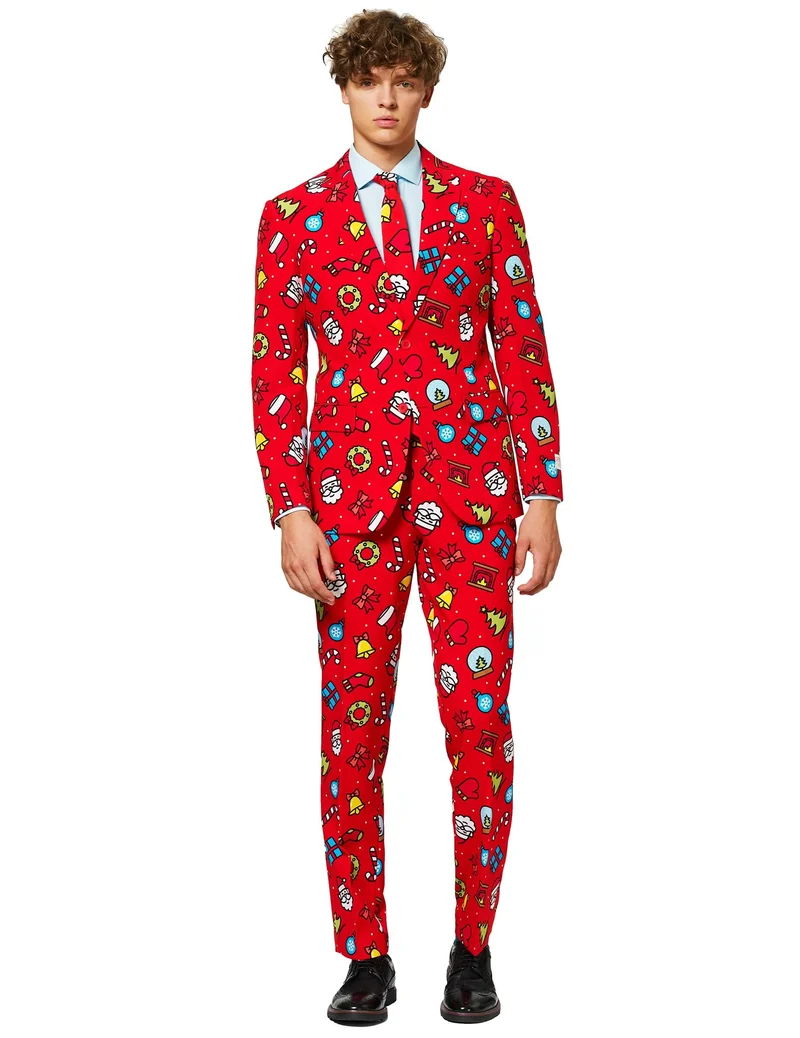 Mr. Adrett weihnachtlicher-Herrenanzug mit Motiv rot-bunt