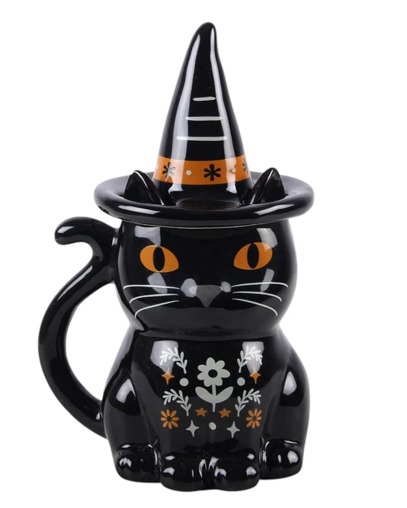 „Schwarze Katze“ Becher mit Deckel - Frightful Folk 19cm