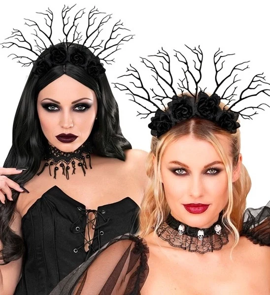 HAARBAND „DUNKELER KÖNIG“ – ÄSTE UND SCHWARZE ROSEN