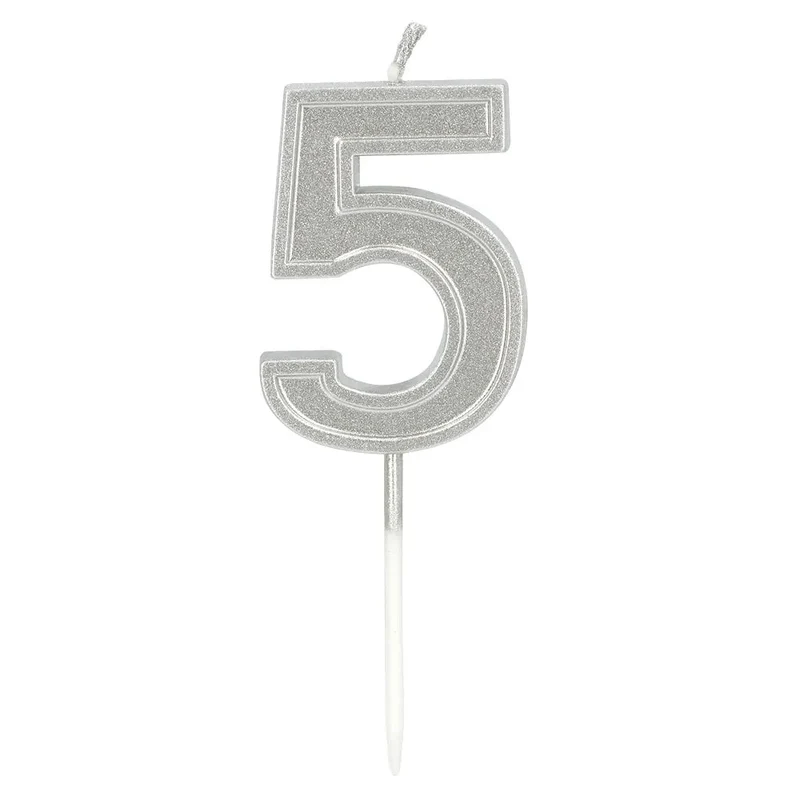 Kerze „Elegant ‘5’“ in Silber auf Stecker (3 x 4,2 x 0,7 cm)